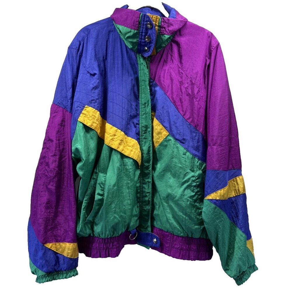 Vintage Andy Johns 90s Jacket‎ Size M Nylon Colorblock Anorak Green Purple Y2K